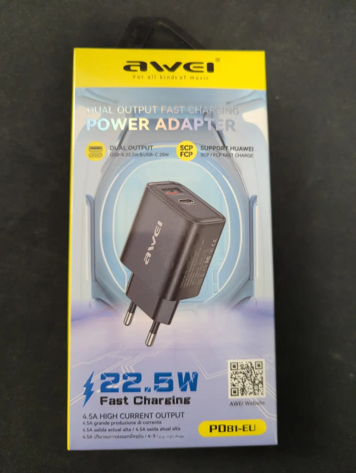 Įkroviklis Awei PD81-EU 22.5W USB-A/USB-C juodas