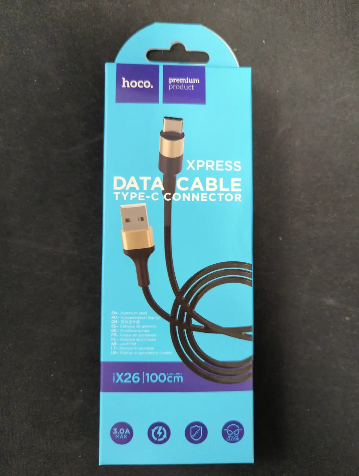 USB kabelis Hoco X26 Type-C 1.0m juodas-auksinis