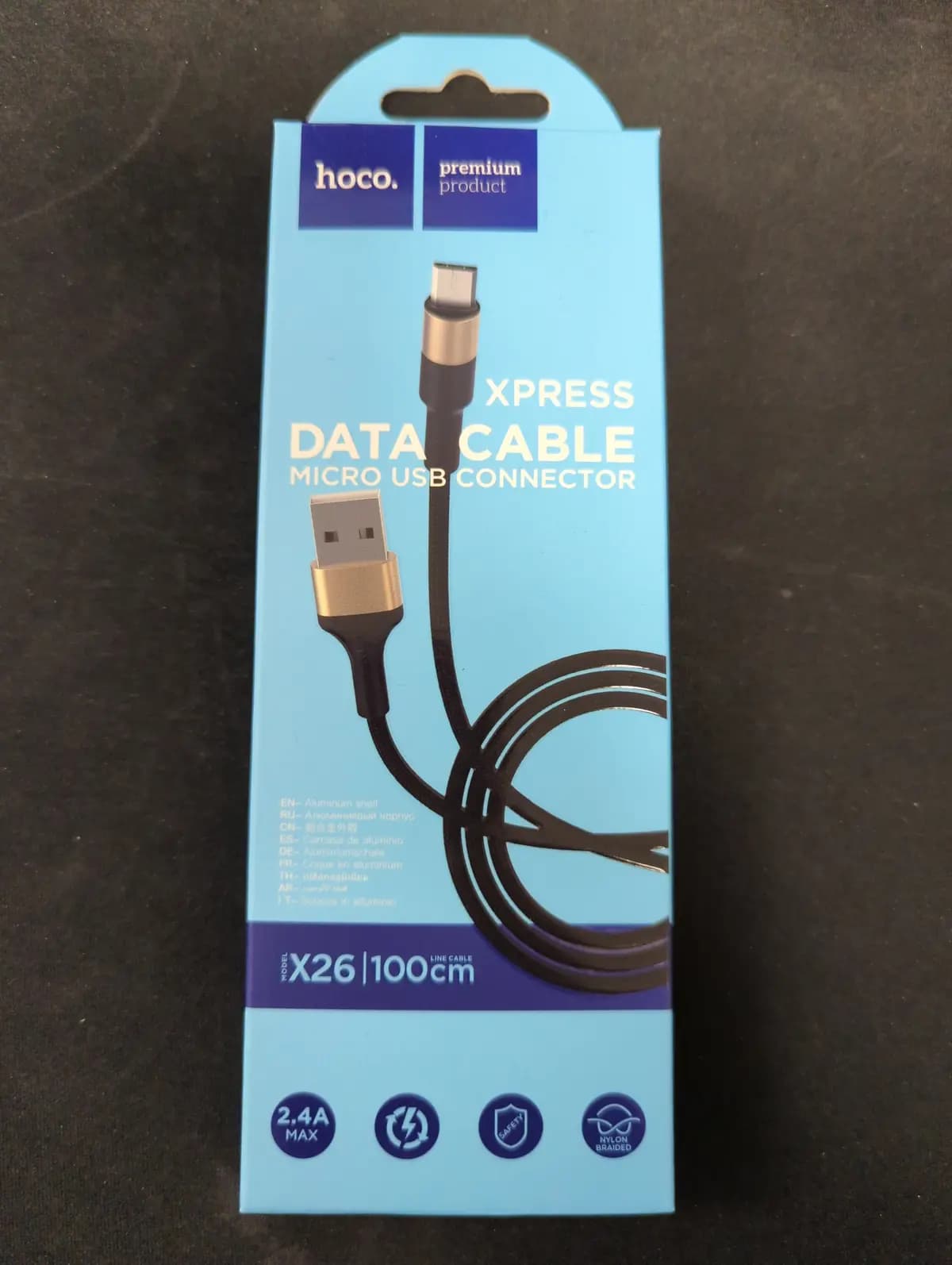USB kabelis Hoco X26 microUSB 1.0m juodas-auksinis