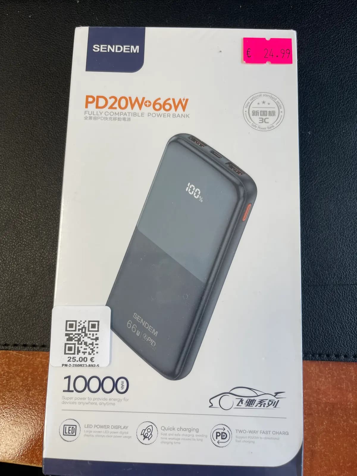 Išorinė baterija Sendem 20W 10000mAh juoda