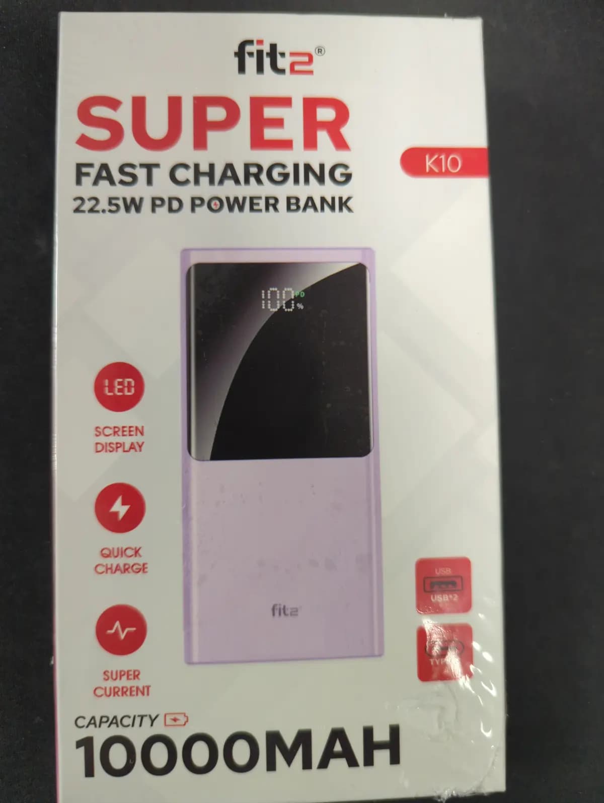 Išorinė baterija Remax FIT2 K10 10000 mAh, 22.5 W PD, violetinė